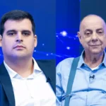 Fuad quer menos debates, mas Engler diz que “prejudica a democracia” Fuad Noman e Bruno Engler durante debate da emissora.