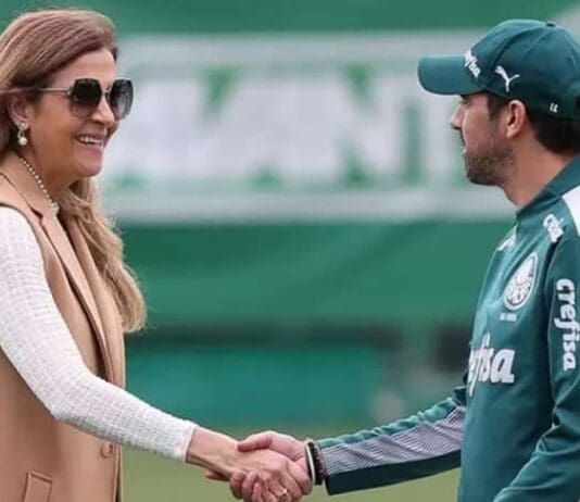 Leila Pereira e Abel Ferreira em campo