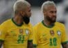 Gabigol e Neymar jogando pela Seleção Brasileira