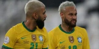 Gabigol e Neymar jogando pela Seleção Brasileira
