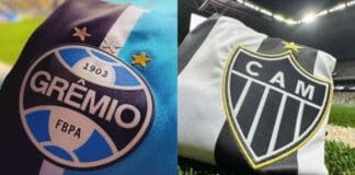 Montagem com os escudos do grêmio e do Atlético