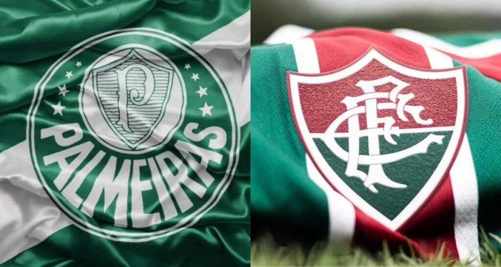 Montagem com os escudos do Palmeiras e do Fluminense