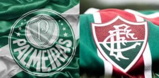 Montagem com os escudos do Palmeiras e do Fluminense