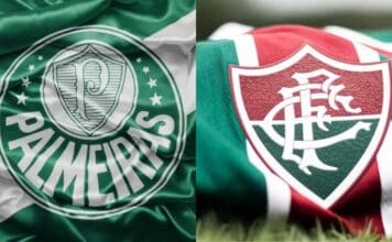 Montagem com os escudos do Palmeiras e do Fluminense