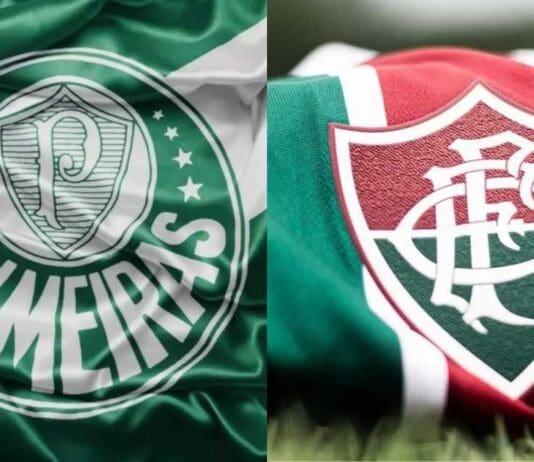 Montagem com os escudos do Palmeiras e do Fluminense