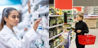 Farmácias e supermercados lado a lado