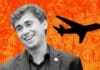 Nikolas Ferreira com a foto de um jatinho ao fundo