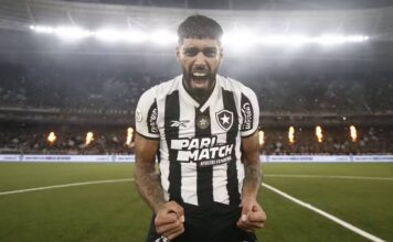 Jogador Alexander Barboza em campo pelo Botafogo