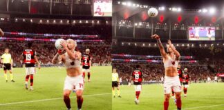 Arrascaeta homenageia Oscar Schmidt em campo