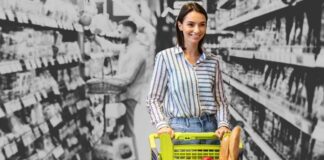 Mulher fazendo comprar no supermercado