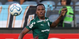 O jogador Jhon Arias, da SE Palmeiras, em jogo