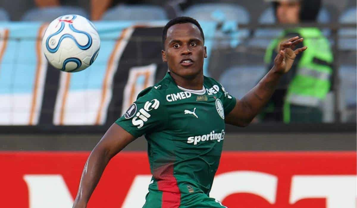 O jogador Jhon Arias, da SE Palmeiras, em jogo