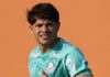 O jogador Agustín Giay, da SE Palmeiras, durante treinamento