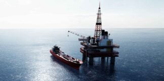 Navio e plataforma em alto mar