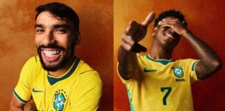 Nike já vendeu R$ 382 milhões em camisas da Seleção Brasileira, mas preço das piratas chama atenção Paquetá e Vini Jr de camisa da Seleção