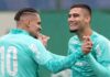 Paulinho no Palmeiras pode mudar a posição de Andreas Pereira com Abel Paulinho e Andreas Pereira em treino