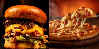 hambúrguer e pizza