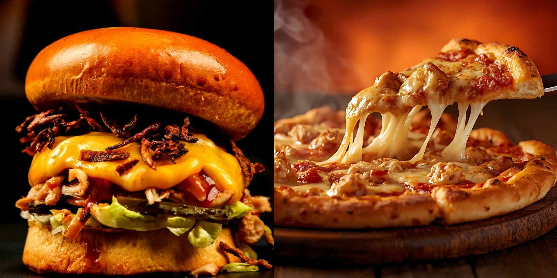 hambúrguer e pizza